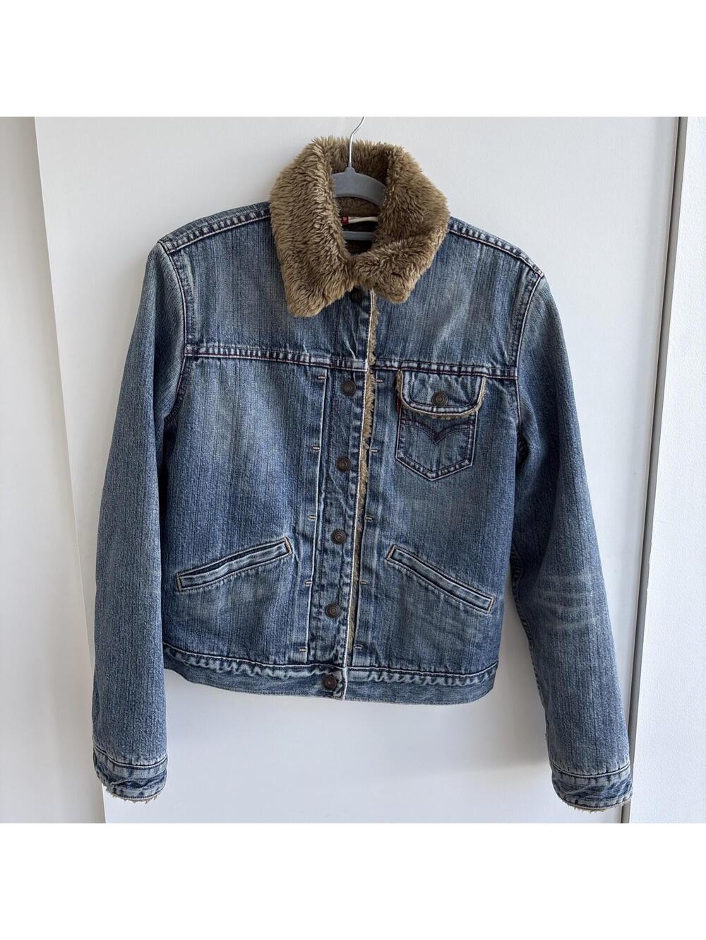 Levis Denim Jacket Womens Small Blue Sherpa Lined Red Tab